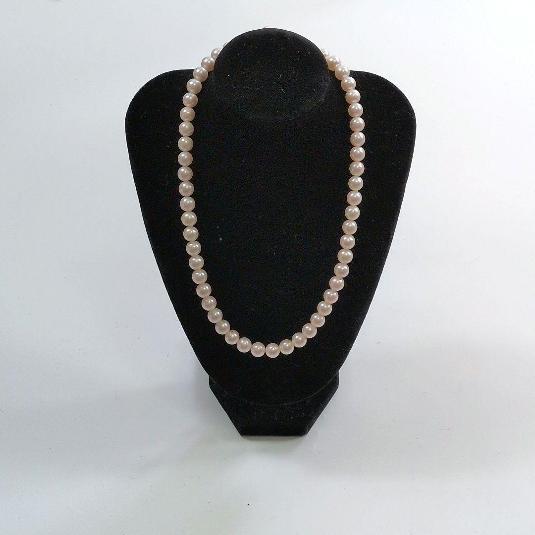 HANADAMA GRADE AKOYA PEARL NECKLACE 7.5-7.9MM PINK WHITE SILVER FROM JAPAN