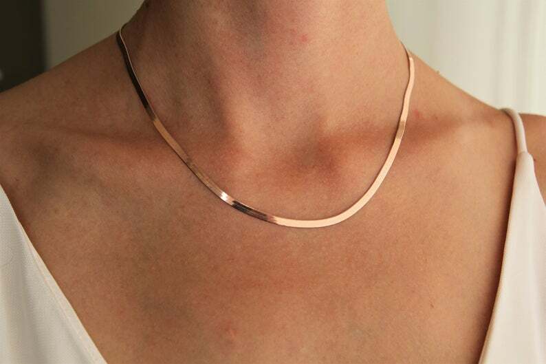 Men&women’s Solid 18K Yellow Gold Filled 3mm wide Flat Snake Chain Necklace A764