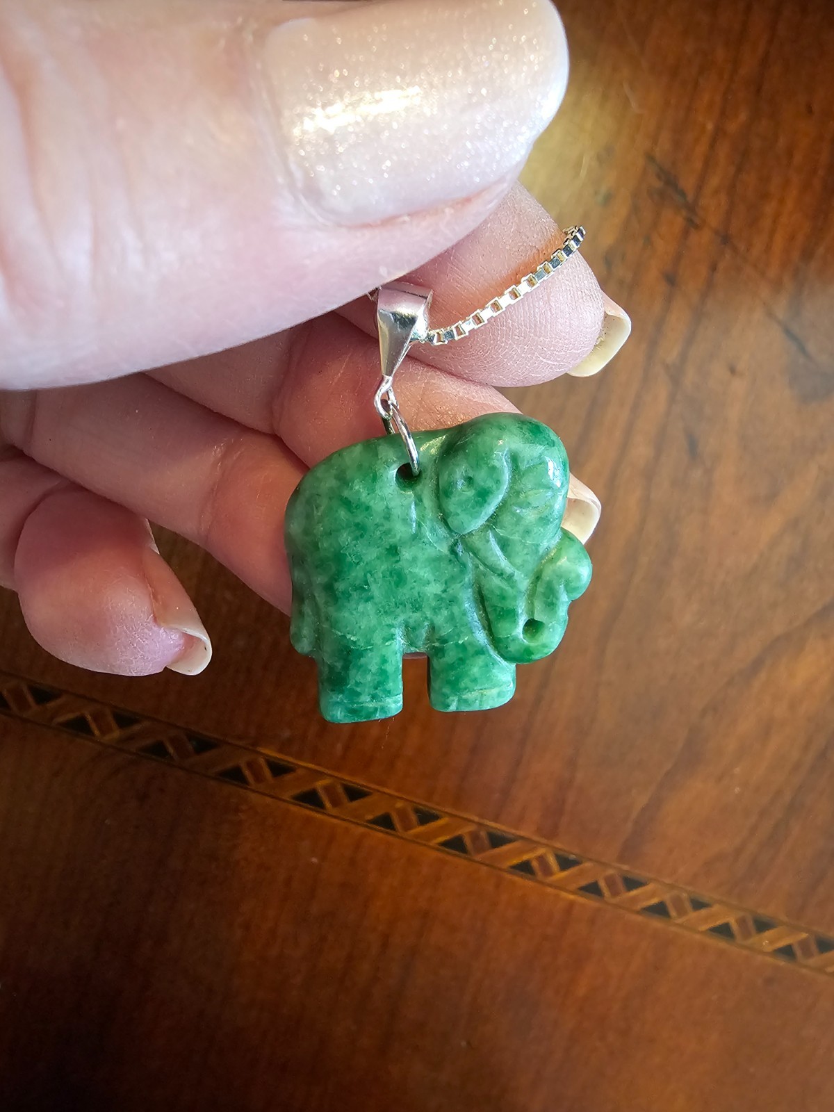 36 in Sterling Silver Lucky Jade Elephant Necklace