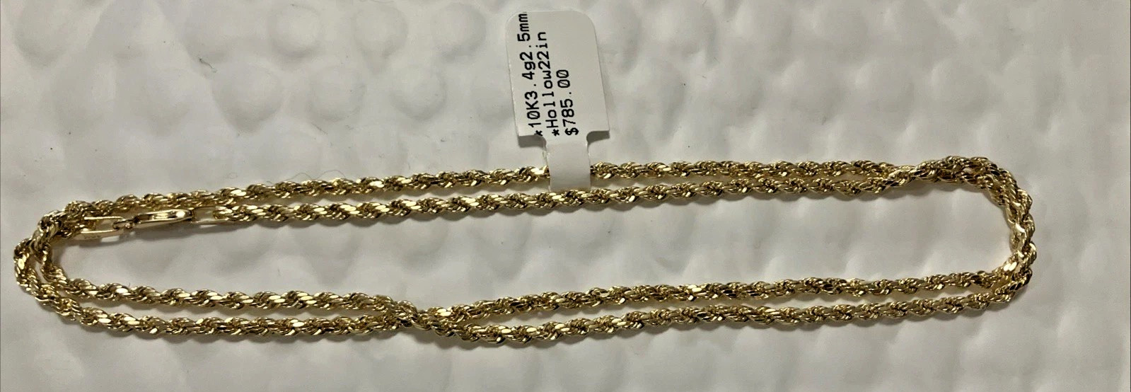 10kt Real Gold Rope Hollow Chain 3.4Grams 2.5mm 22” GND Brand New with Tag 10k
