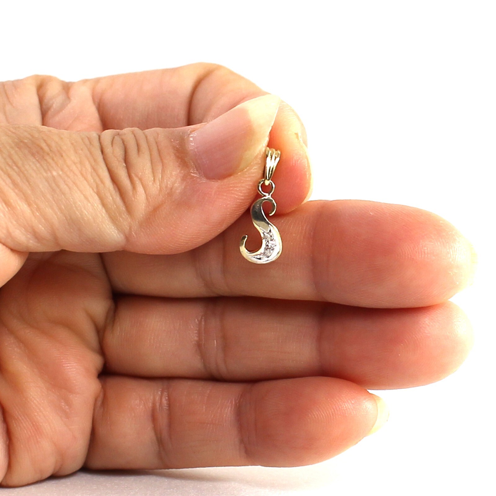14k Yellow Gold Diamond Letter S Initial with Bail Pendant