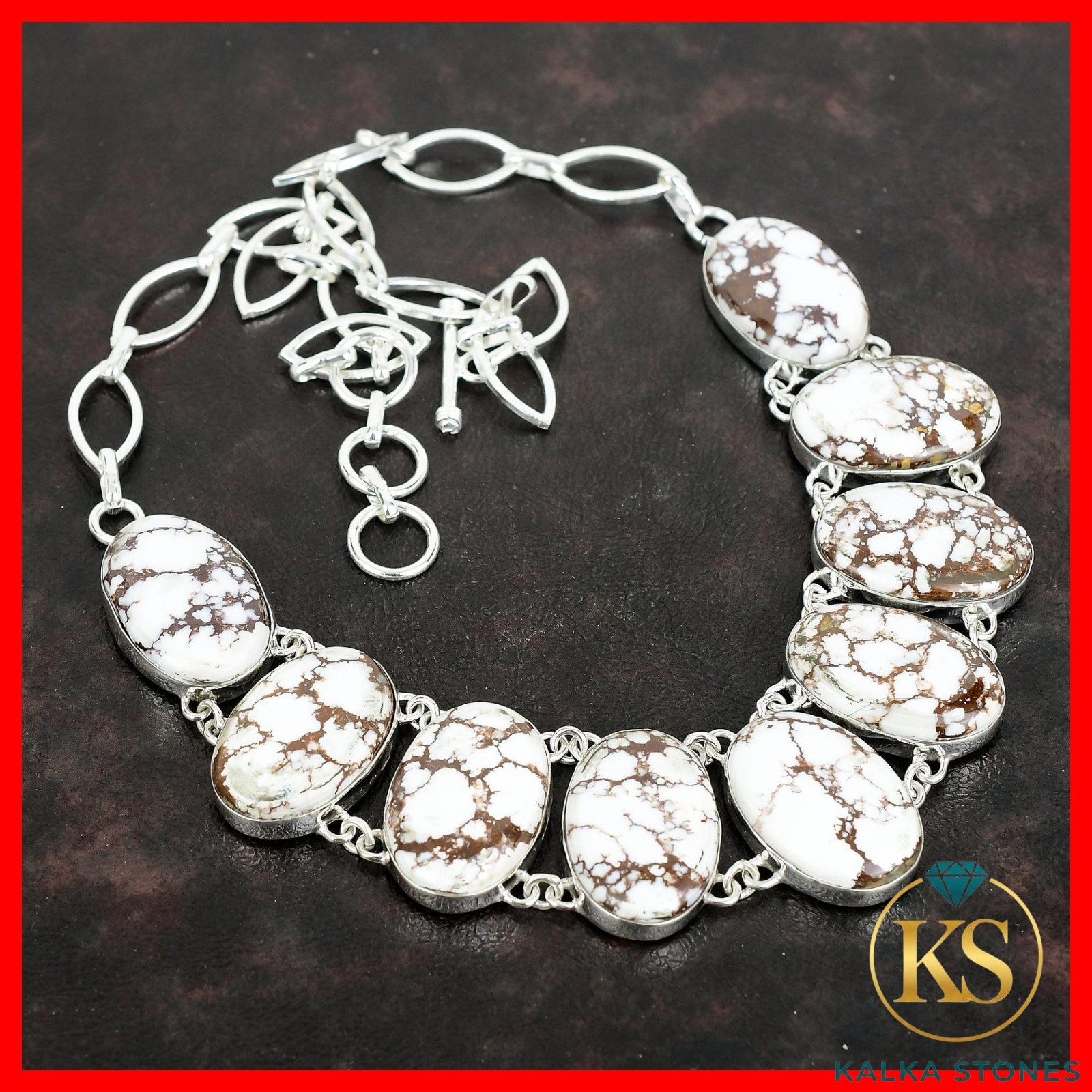 Wild Horse Magnesite Gemstone Art Deco Chain Daughter Ethnic Necklace 925 Silver