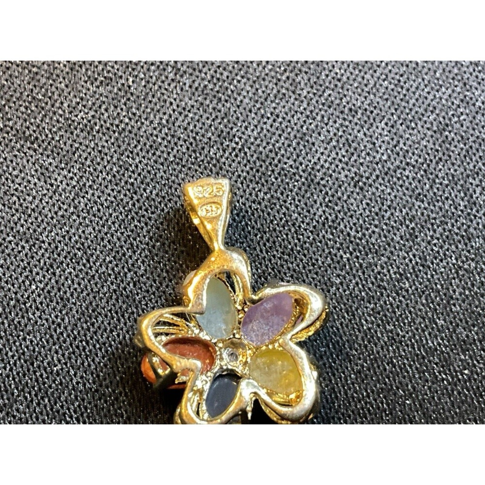 925 Sterling Vermeil Gold Multiple Jade Diamond Pendant