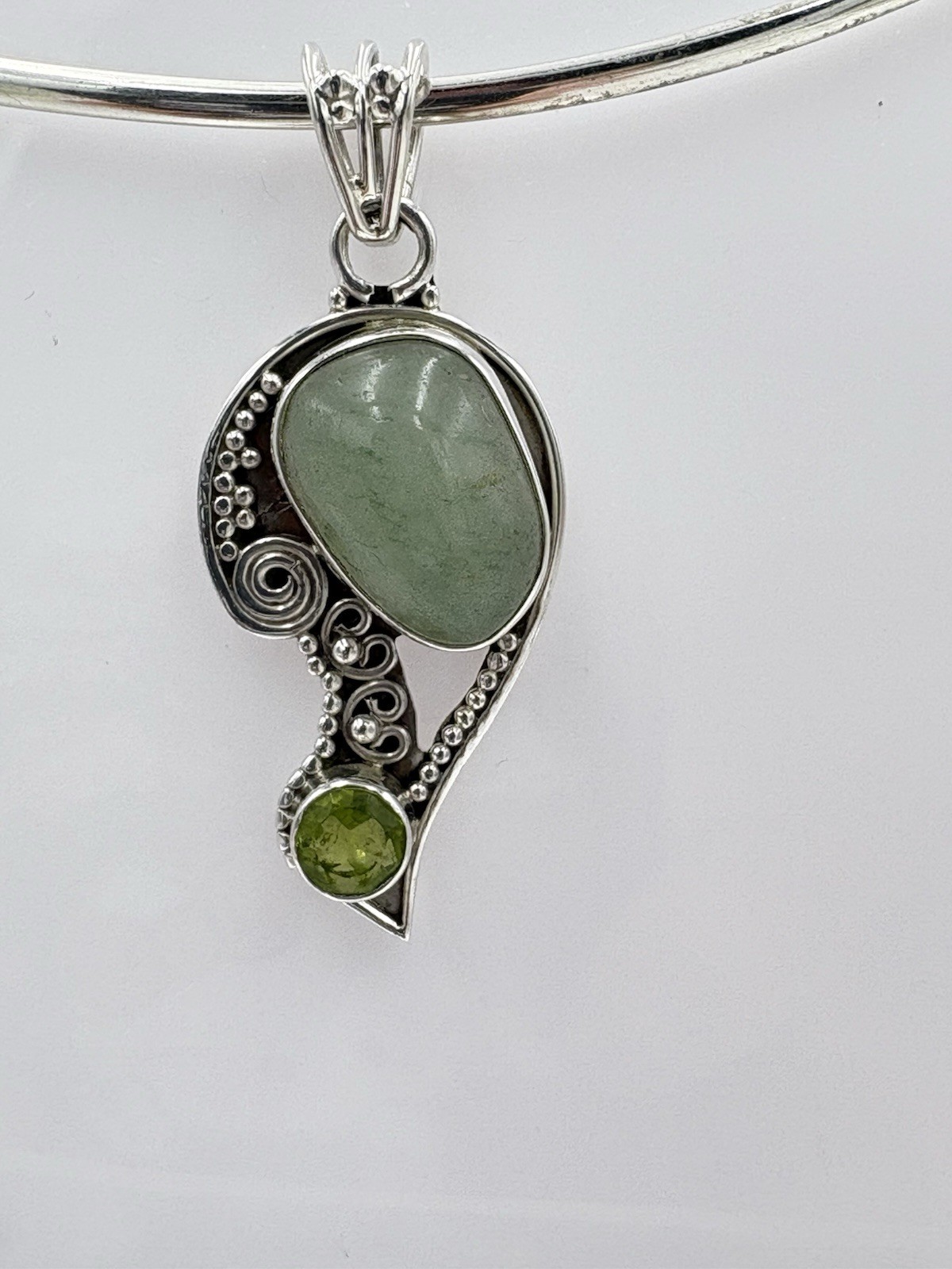Sterling Silver Genuine Green Aventurine & Peridot Gemstone Bird Pendant 925