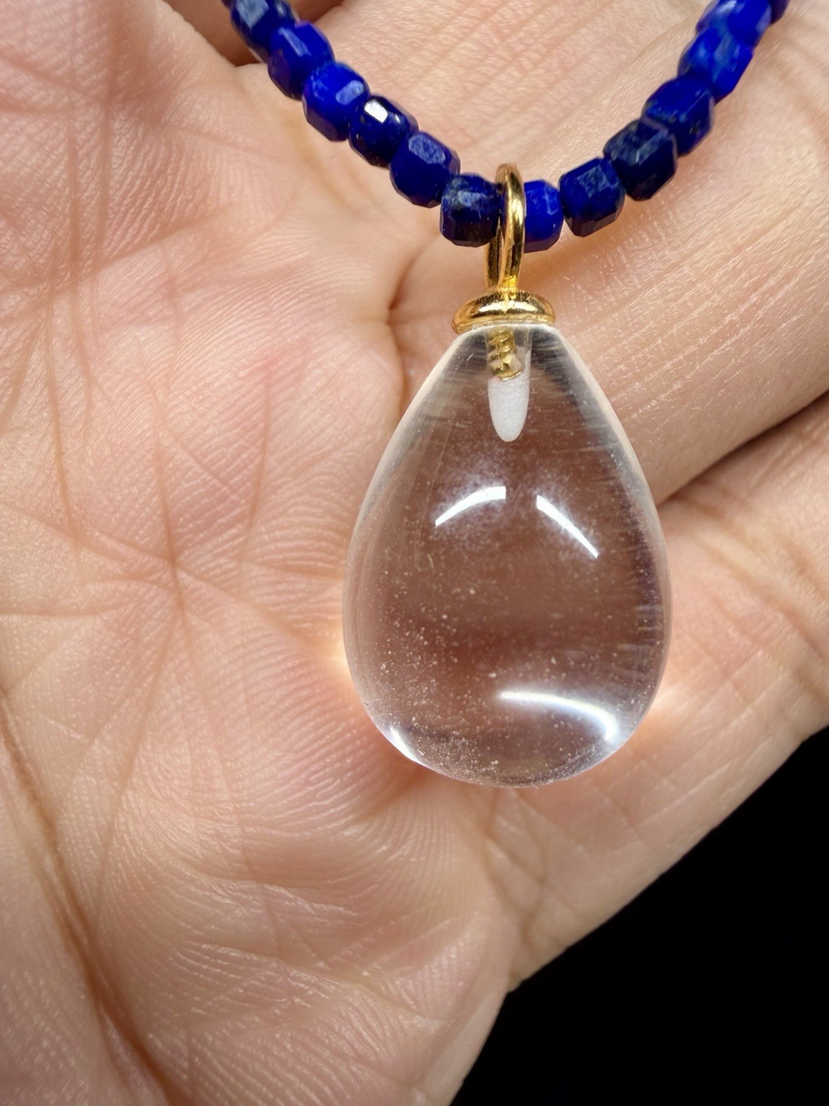 Premium Lapis Lazuli Beaded Necklace Teardrop Quartz Pendant 925 Sterling
