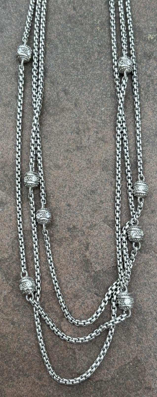 Judith Ripka Sterling Silver Diamonique Triple Layered Box Chain Necklace 925