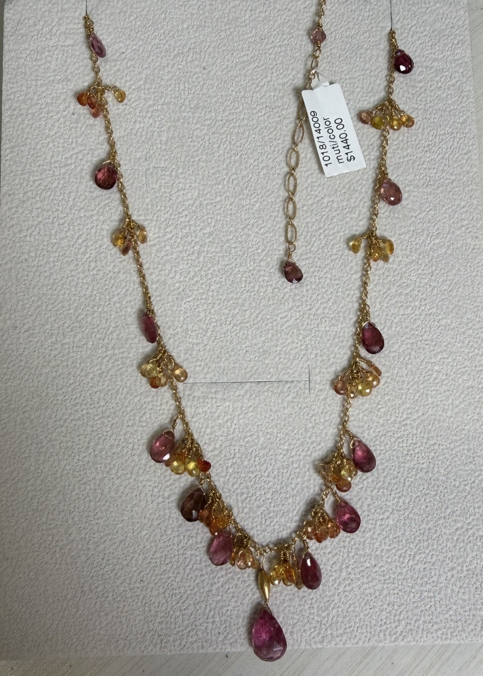 18kt Solid Yellow Gold Multi-Gemstone Fringe Briolette Tourmaline Necklace, 11 g