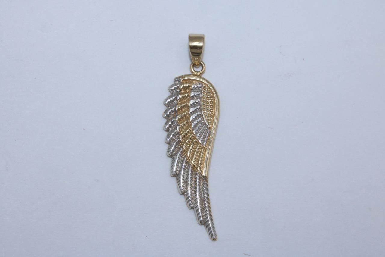 Fine 14K Two Tone Gold Single Angel Wing Pendant Charm
