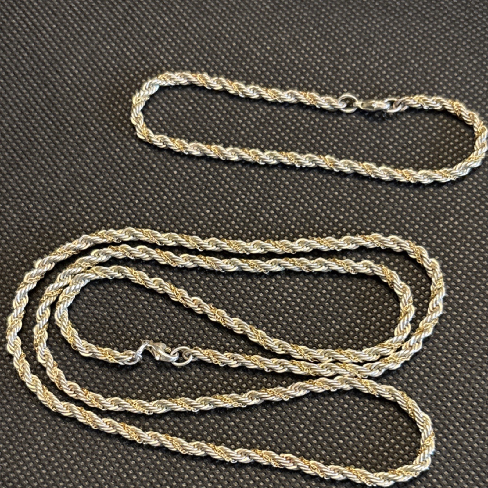 925 Sterling 2-tone Rope Chain and Bracelet 24”and 7” in Lobster Clasp