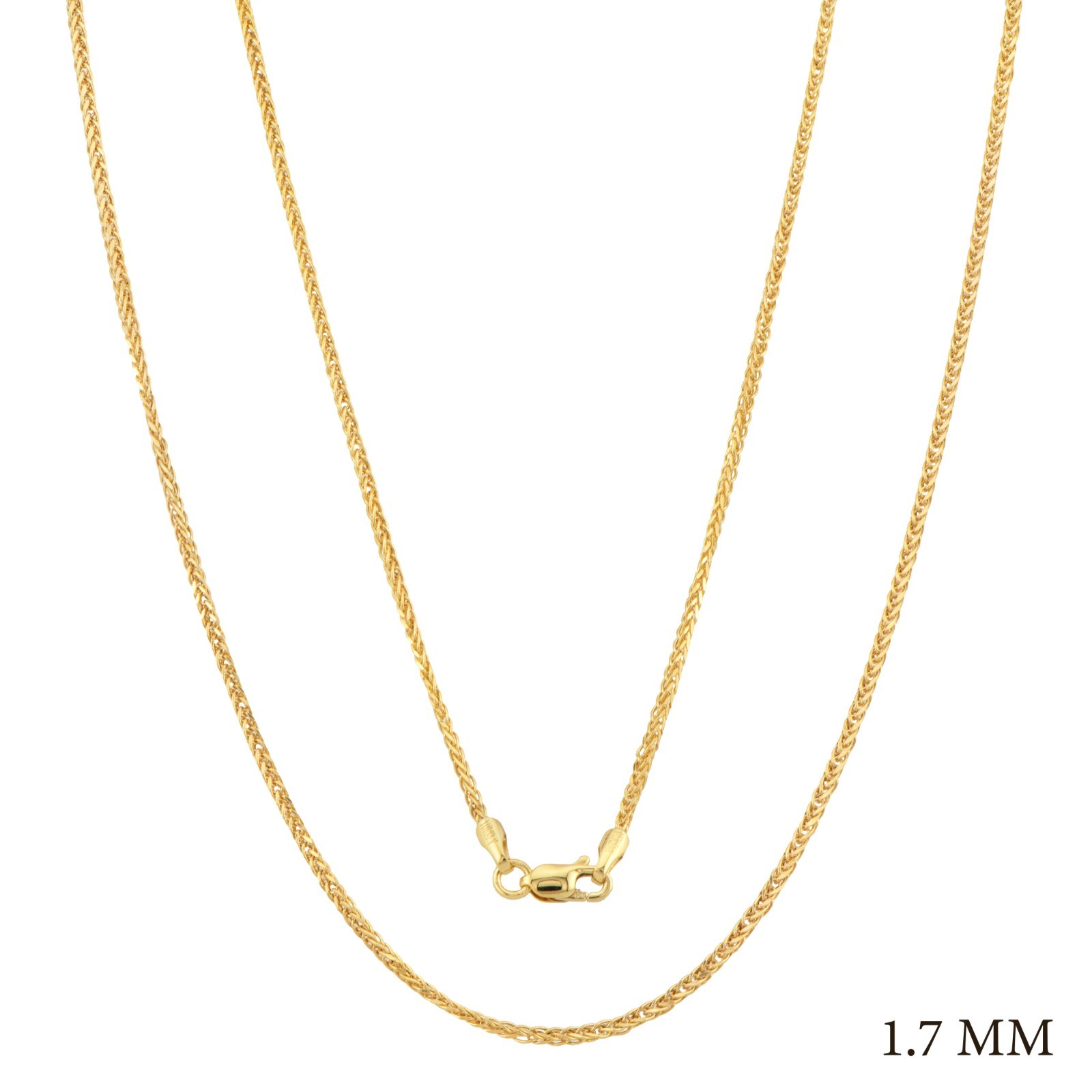 14K Solid Yellow Gold 1.75 mm Square Wheat Chain Necklace 16”,18”,20”,22”,24”