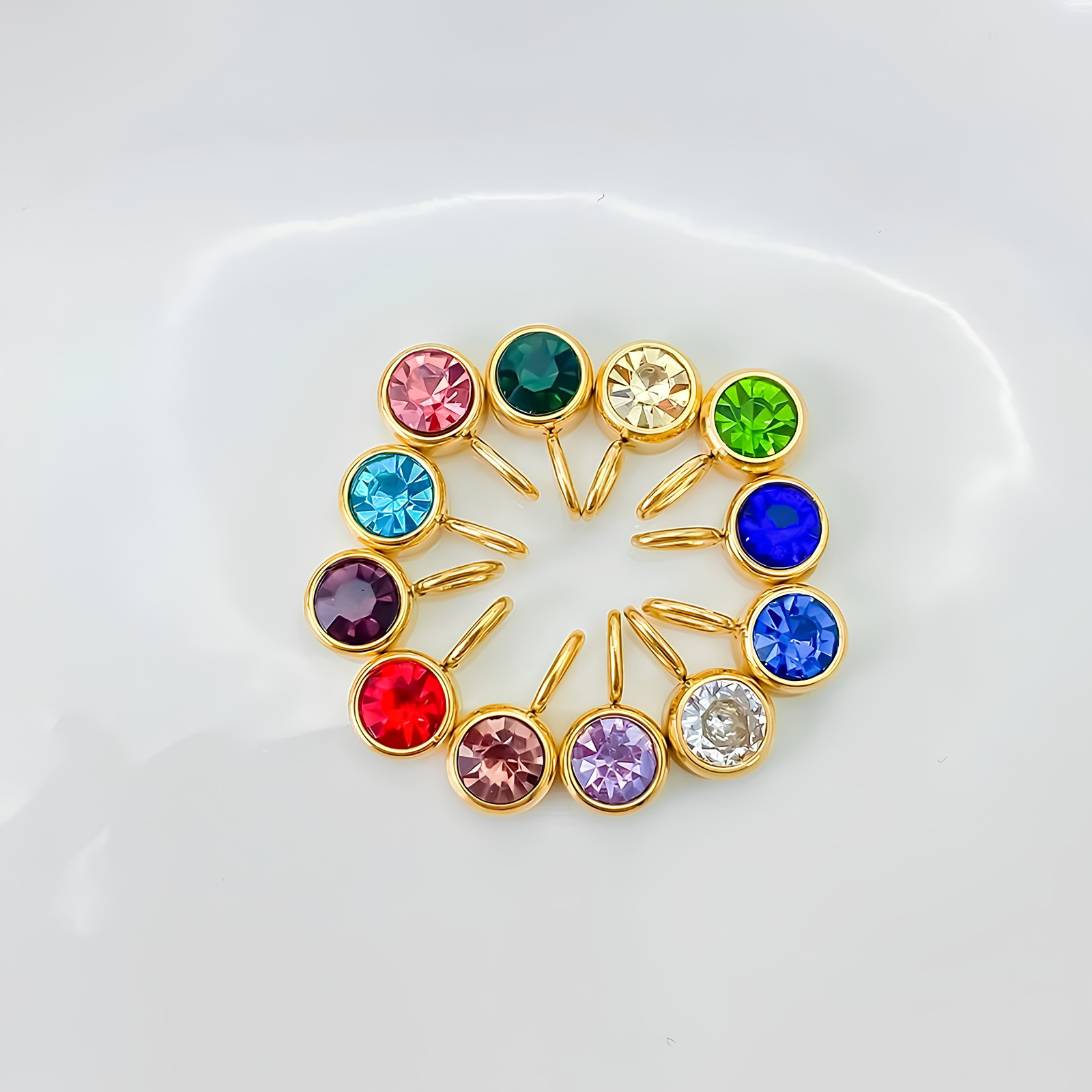 925 Sterling Silver Birthstone Dangle Charm Pendant 18k Gold Plated CZ Gift