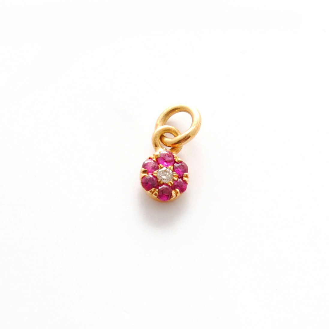 3MM 14k Gold Diamond Pendant Natural Ruby Charm Pendant | KCDP1014DR