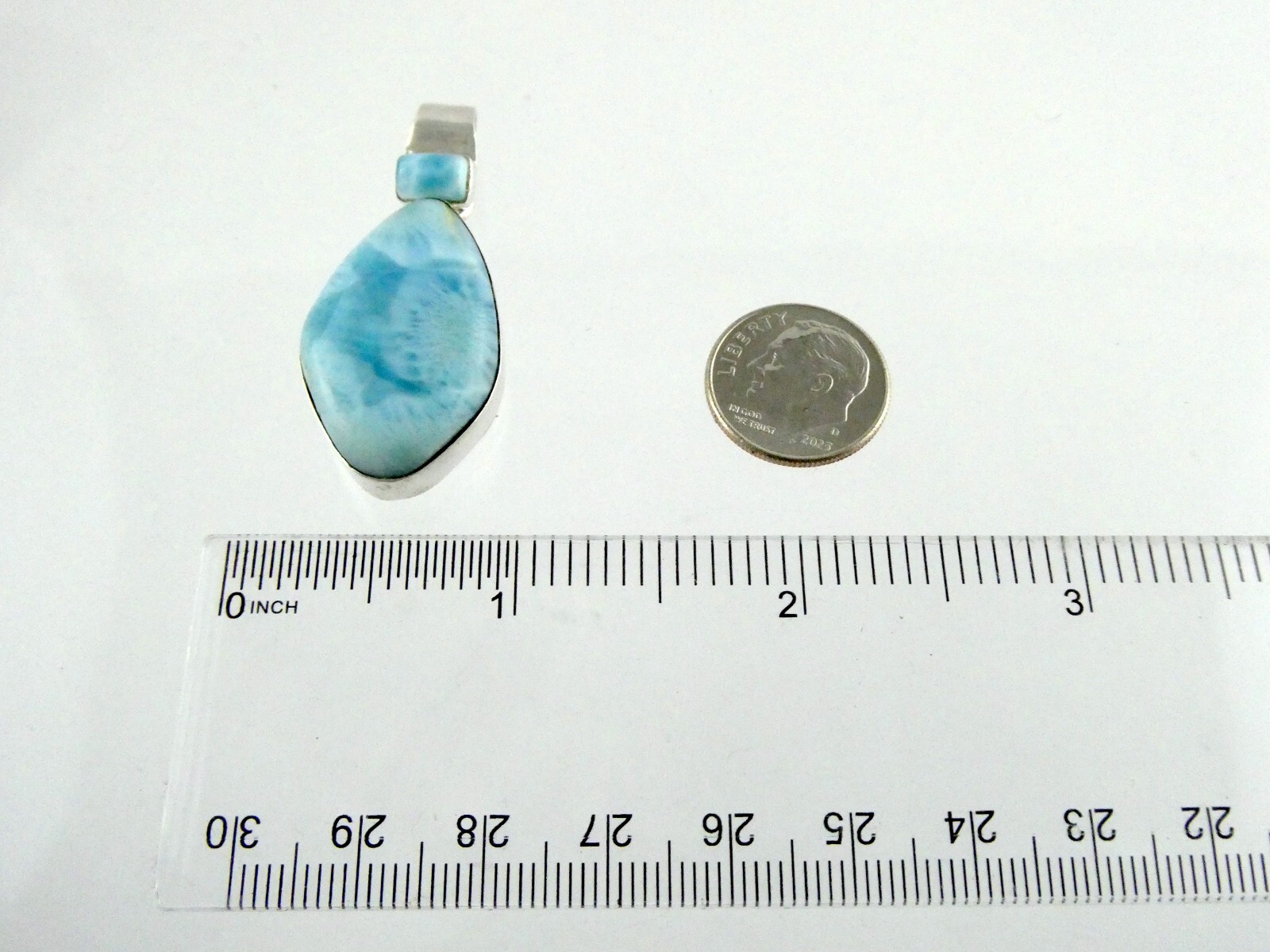 Sterling Silver Double Larimar Cabochon Freeform Cut Pendant 925 11.6g 1 5/8 In