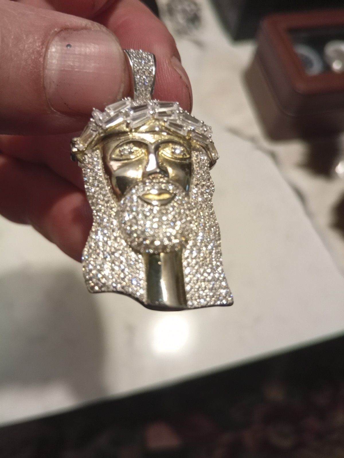 solid 925 silver jesus pendant ICY 2 ct cz banquette gold plated Harlem Bling