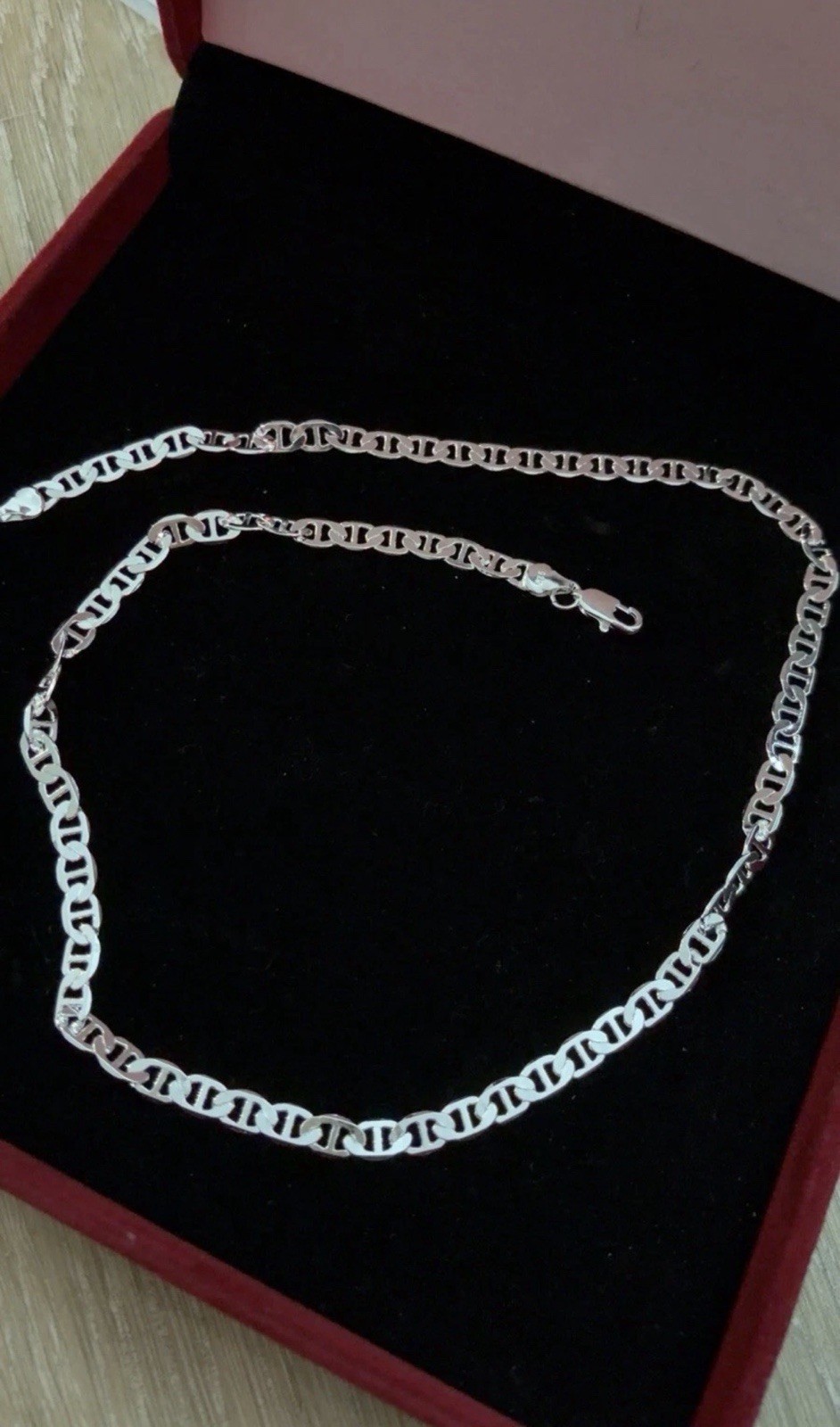 Real Marked 925 Silver Plated Mariner Chain Necklace Italy 22 Inch 6MM