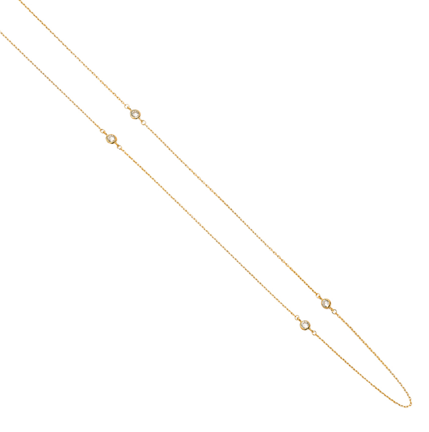 3CT Created Diamond By The Yard Station Necklace 14k Yellow Gold Bezel Chain 18″