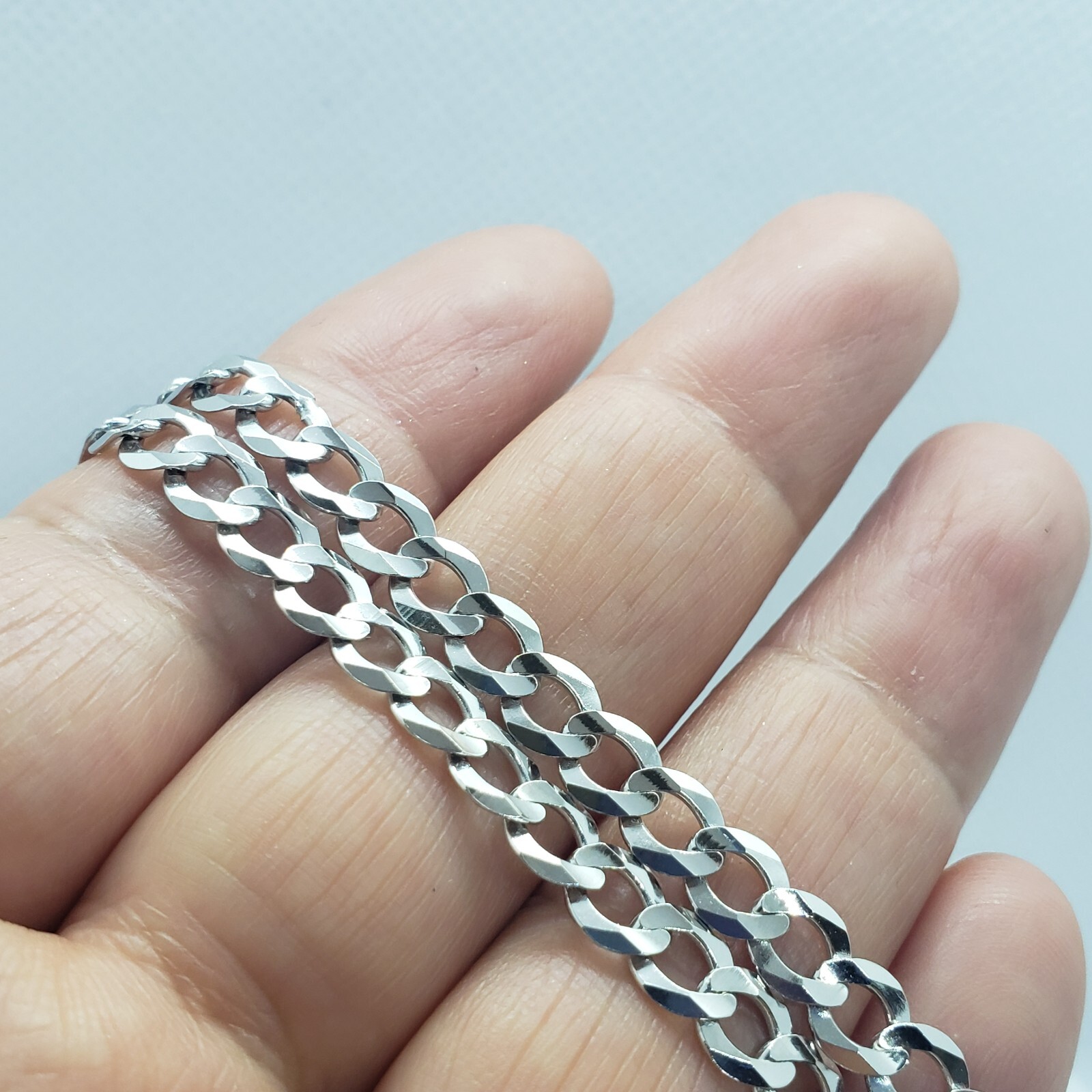 14K White Gold Solid Cuban Curb Link Chain Necklace Bracelet 2mm~6mm 7″~30″