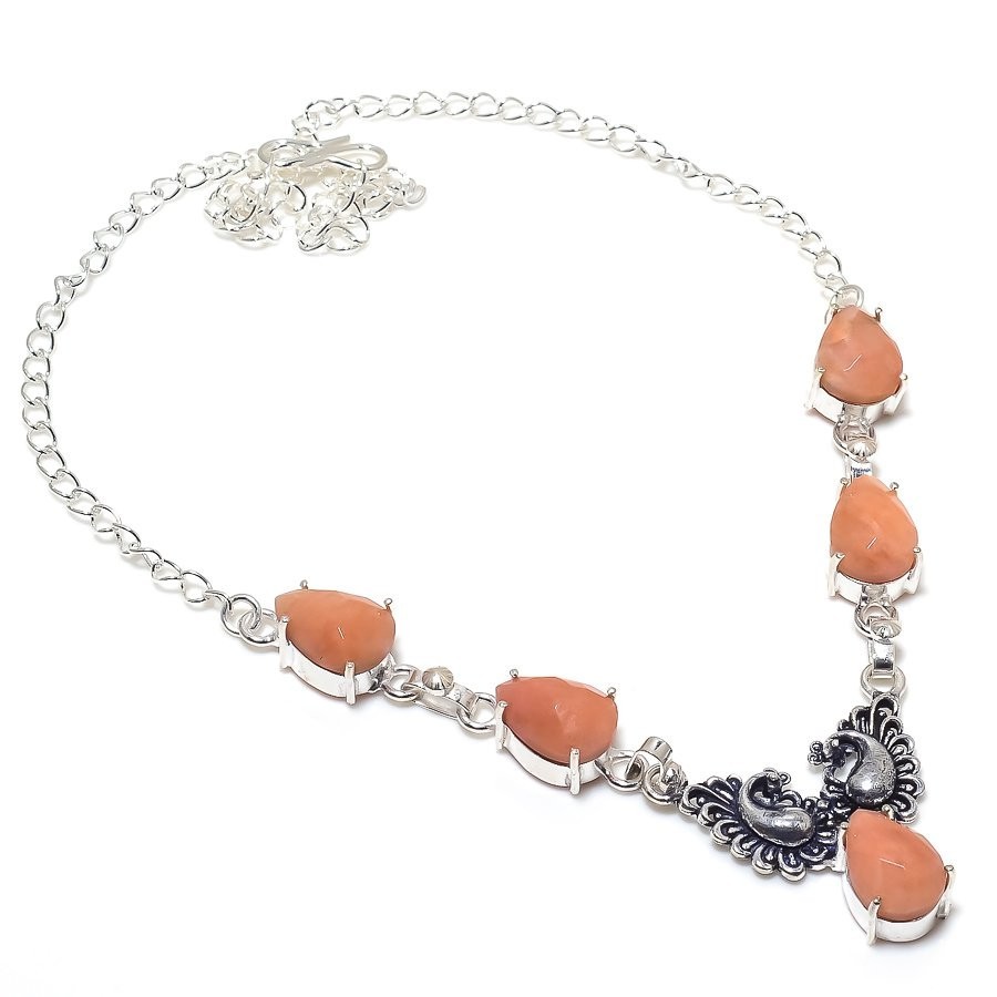Pink Amazonite Gemstone Handmade 925 Sterling Silver Jewelry Necklace Size 18″
