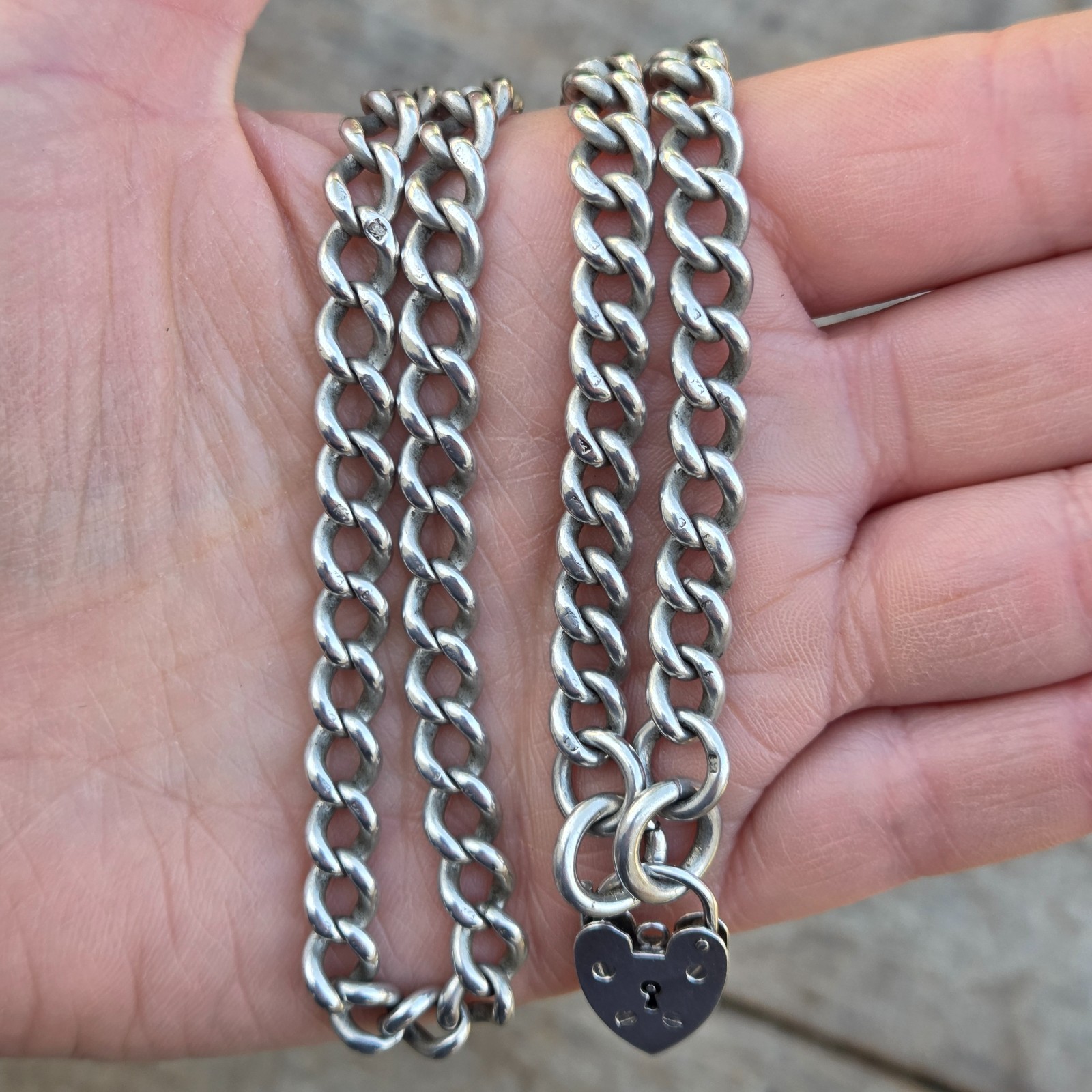 Antique 1899 Hallmarked Solid Sterling Silver Double Albert Curb Chain Necklace