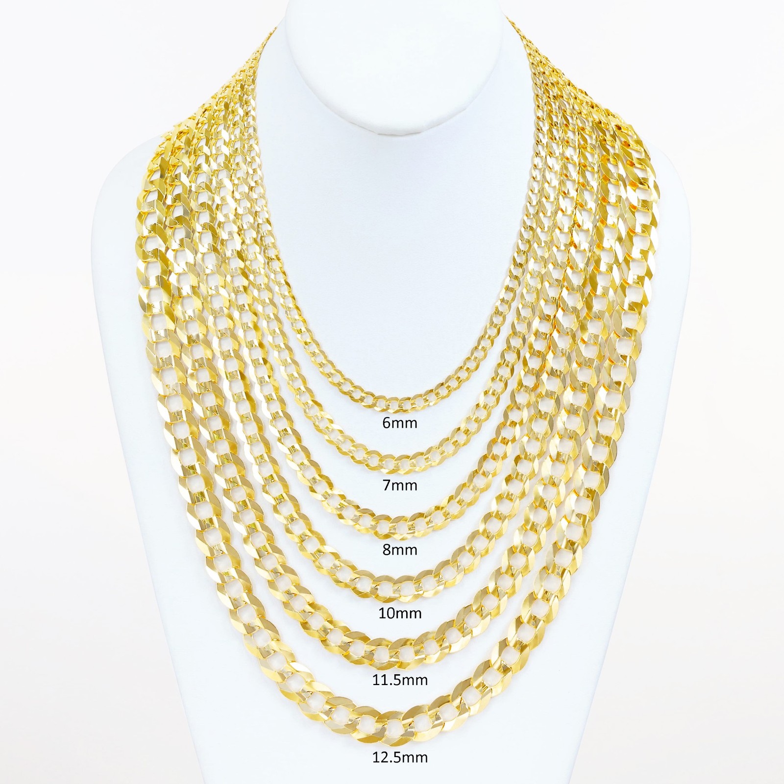 14K Yellow Gold Solid 1.5mm-12mm Cuban Curb Chain Link Pendant Necklace 16″- 30″