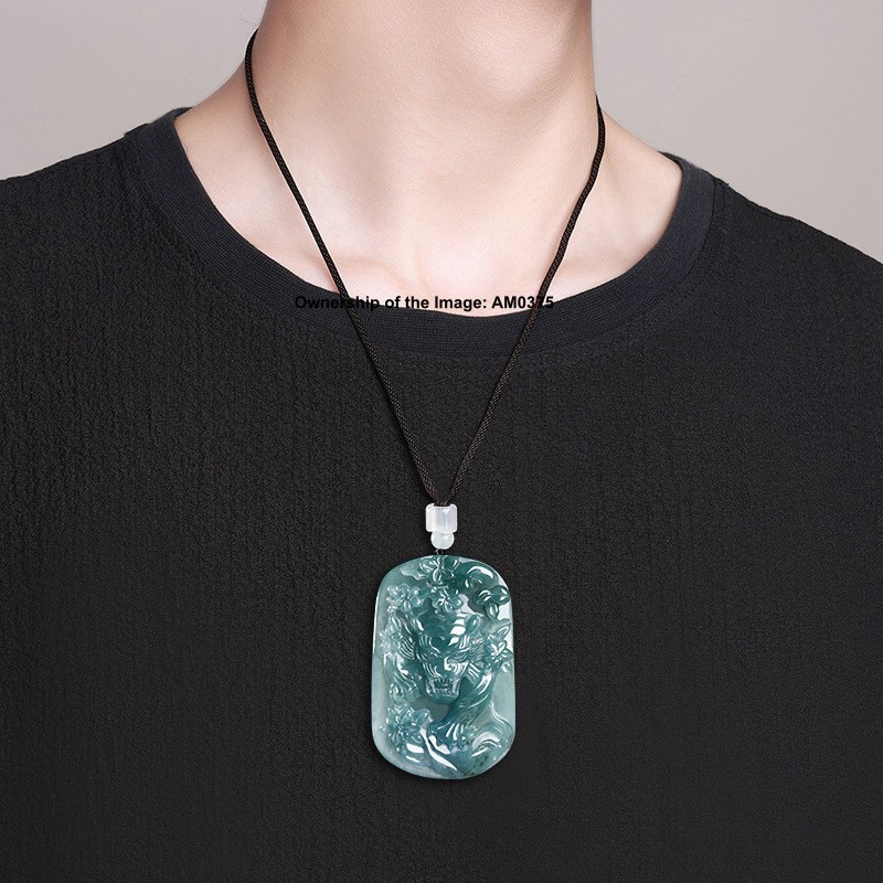 Natural Grade A Jadeite ICY Blue Jade Tiger Pendant Hand-Carved Fine Jewelry