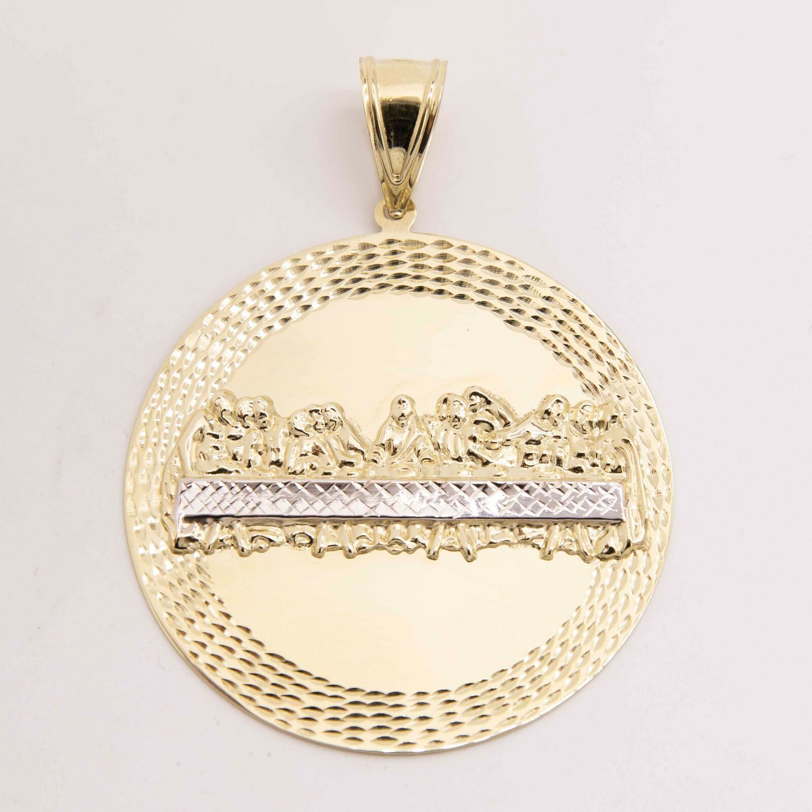 Two-Tone Last Supper Medallion Pendant Real 10K Yellow White Gold All Sizes