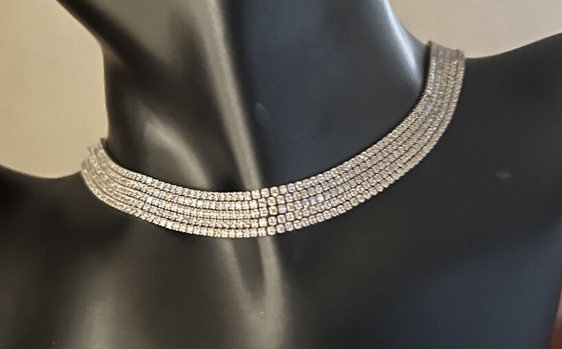 925 Tennis Necklace 5 Strand Choker