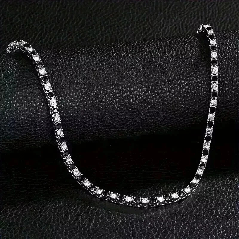 10Ct Round Cut Lab Created Onyx Women’s Tennis Necklace 14K White Gold Finish
