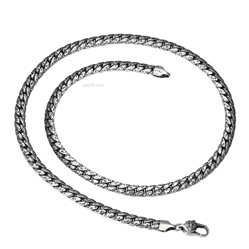 Solid 925 Sterling Silver Necklace Women Men 5mm Hammer Curb Link Chain Necklace