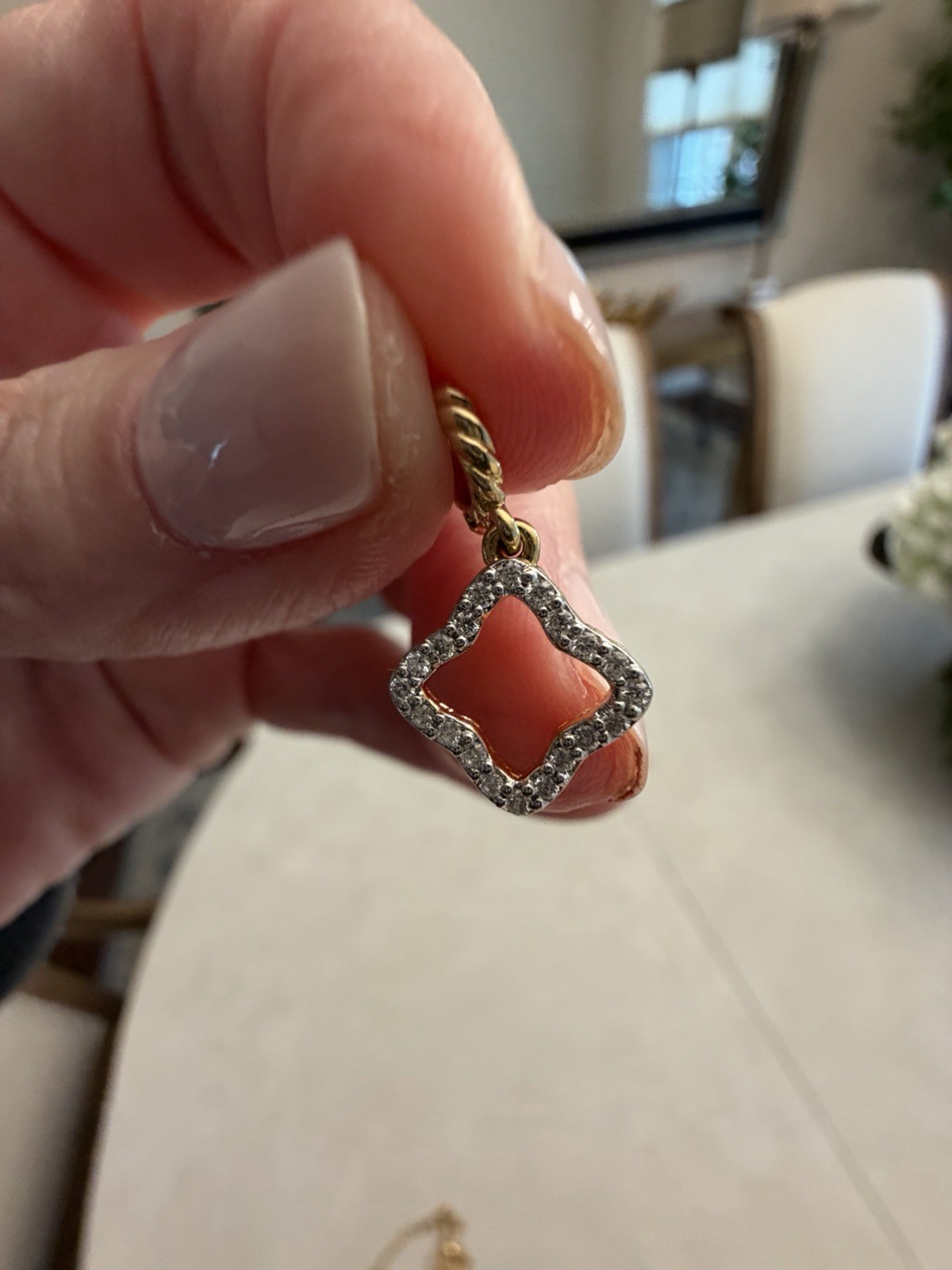 David Yurman QUATREFOIL AMULET 18K Yellow Gold with Diamonds, 11mm Pristine