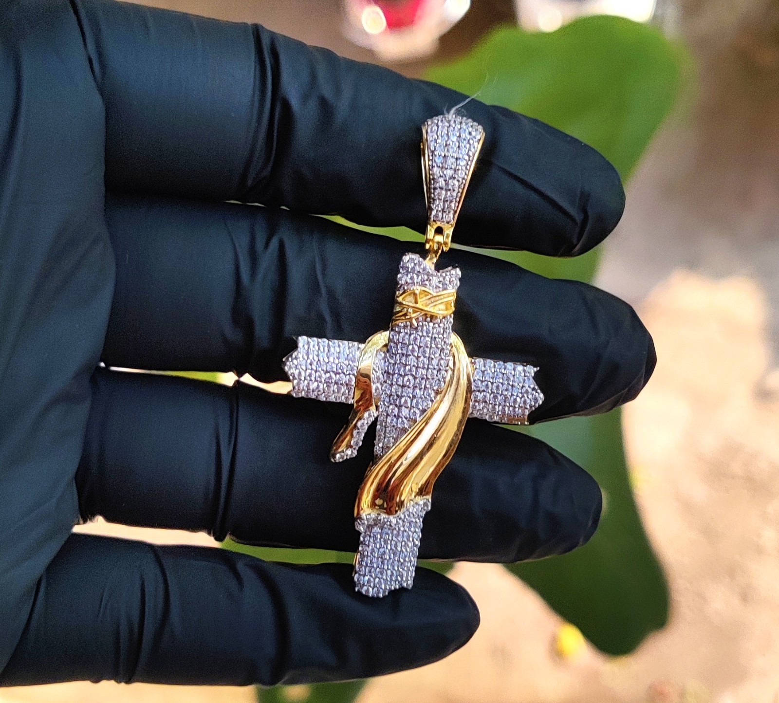 2Ct Round Cut Lab Created Diamond Jesus Cross Pendant 14K Yellow Gold Plated