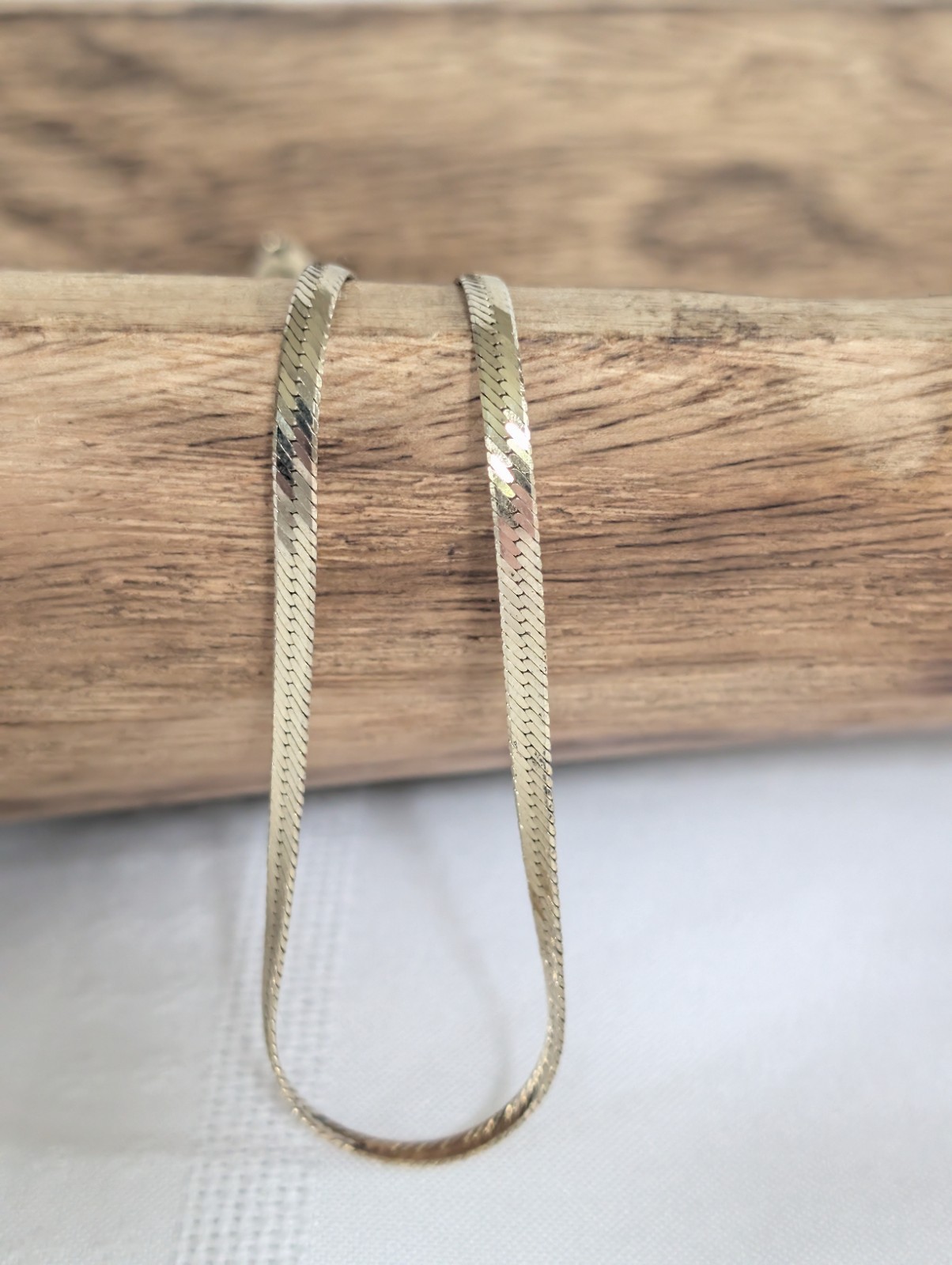 Gold Tone Sterling Silver Herringbone Chain Necklace 3mm 16″