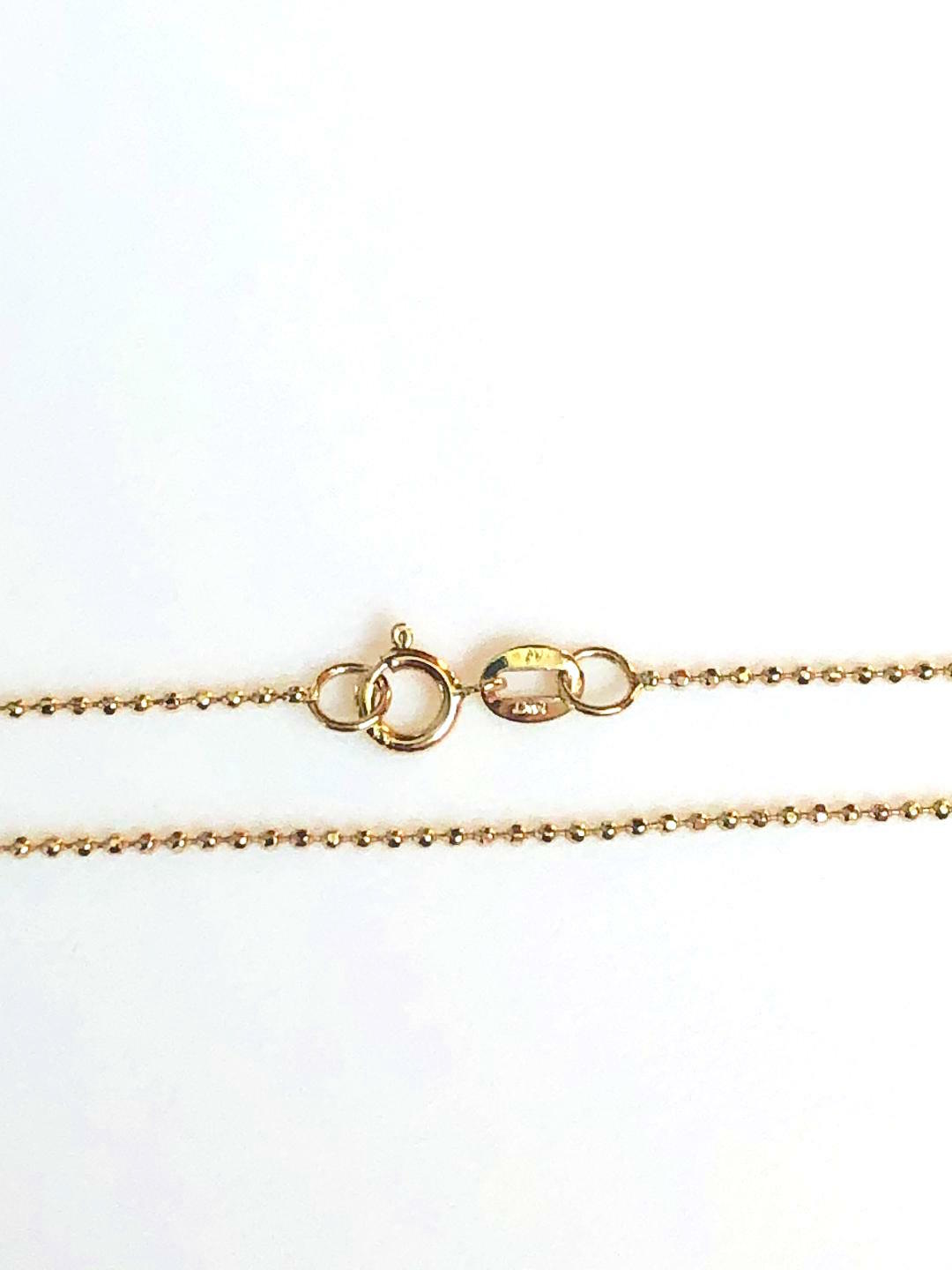 14k Solid Yellow Gold Beads Chain Necklace 1.0 mm 16 inches (40 cm) B-10