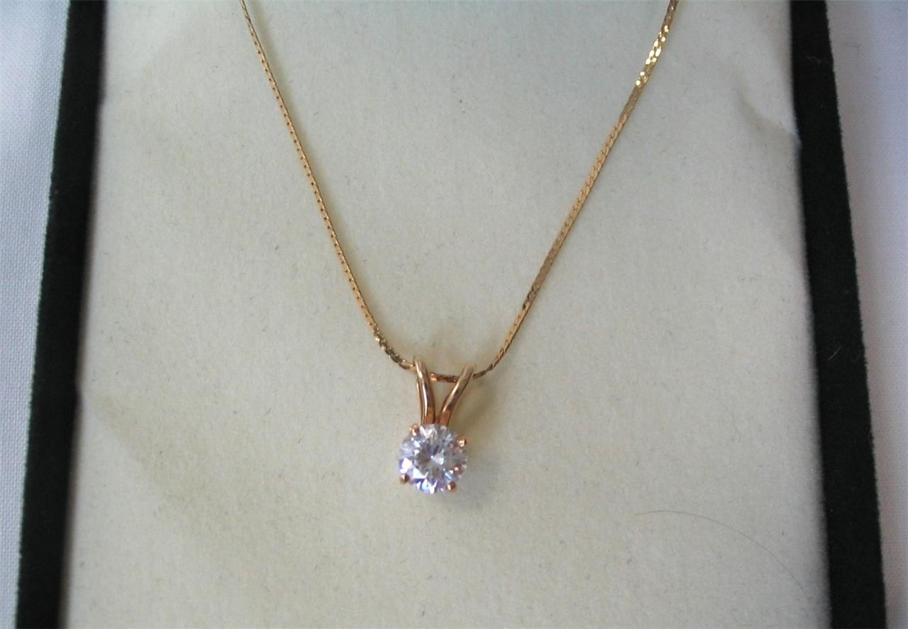 14K YELLOW GOLD CZ PENDANT 15″ SERPENTINE NECKLACE~ ITALY ~ NEW IN BOX