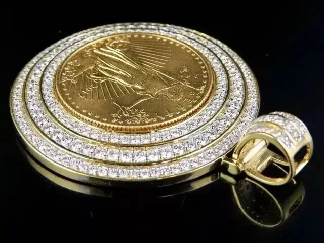 2.50Ct Round Cut Moissanite COIN Men’s Pendant 14K Yellow Gold Plated Silver