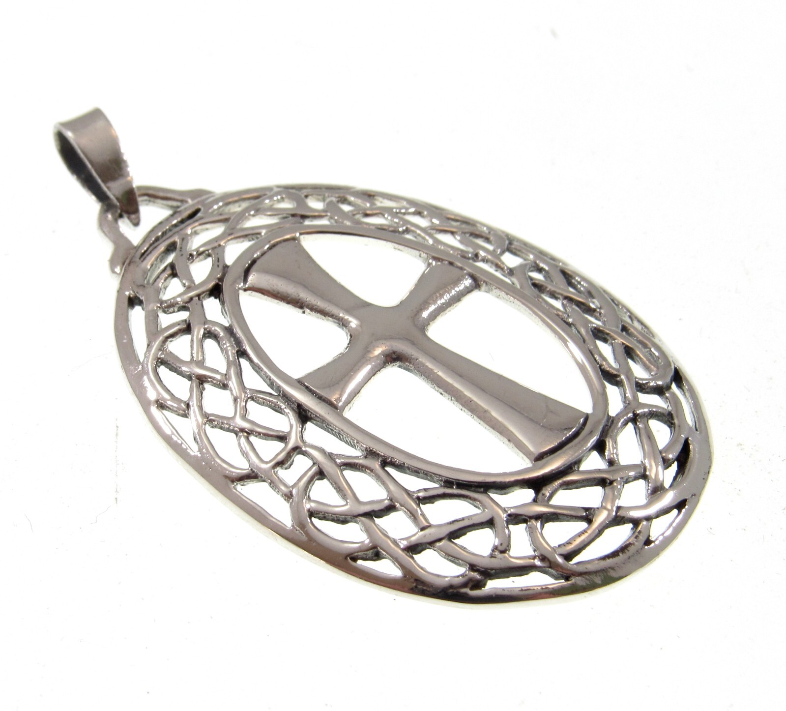 Large Handcrafted Solid 925 Sterling Silver Cross Celtic Knot Wreath Pendant