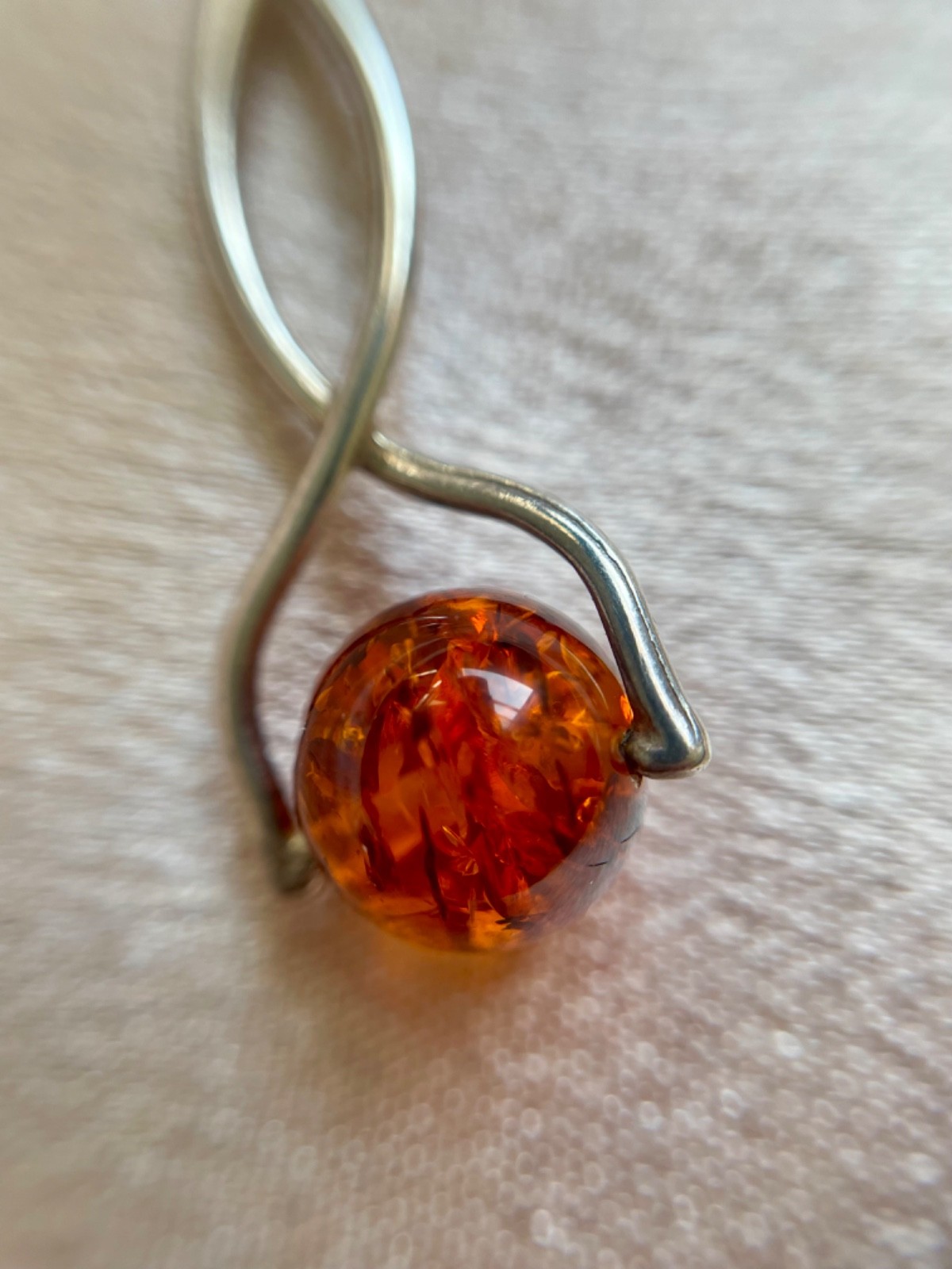 vintage sterling silver amber pendant with italy chain about 18”