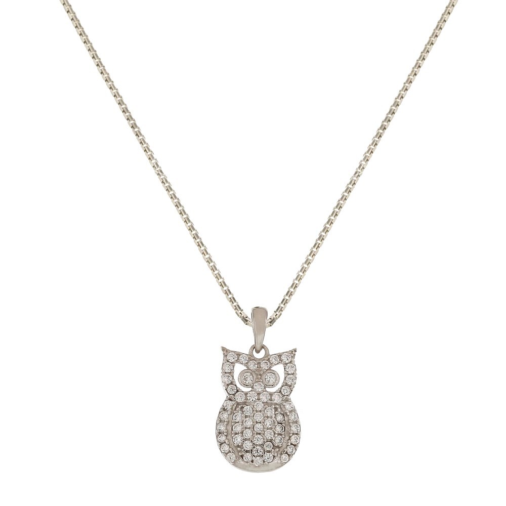 18 Kt 750/1000 White Gold Necklace With Owl