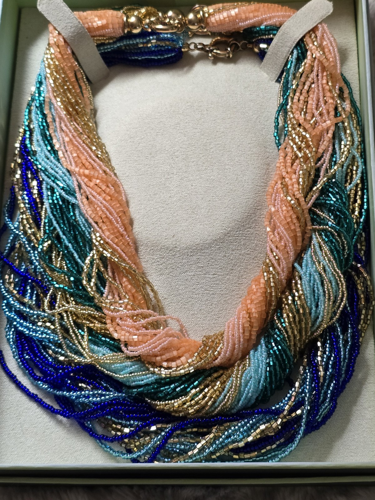 $200 Ross Simons 18k/Sterling Silver Murano Coral Gold multi strand Necklace