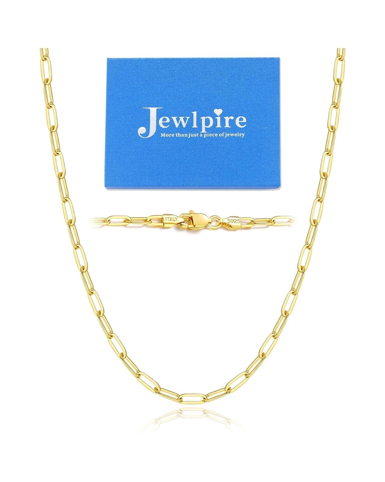 14K Gold Plated Sterling Silver Paperclip Chain Necklace Jewlpire