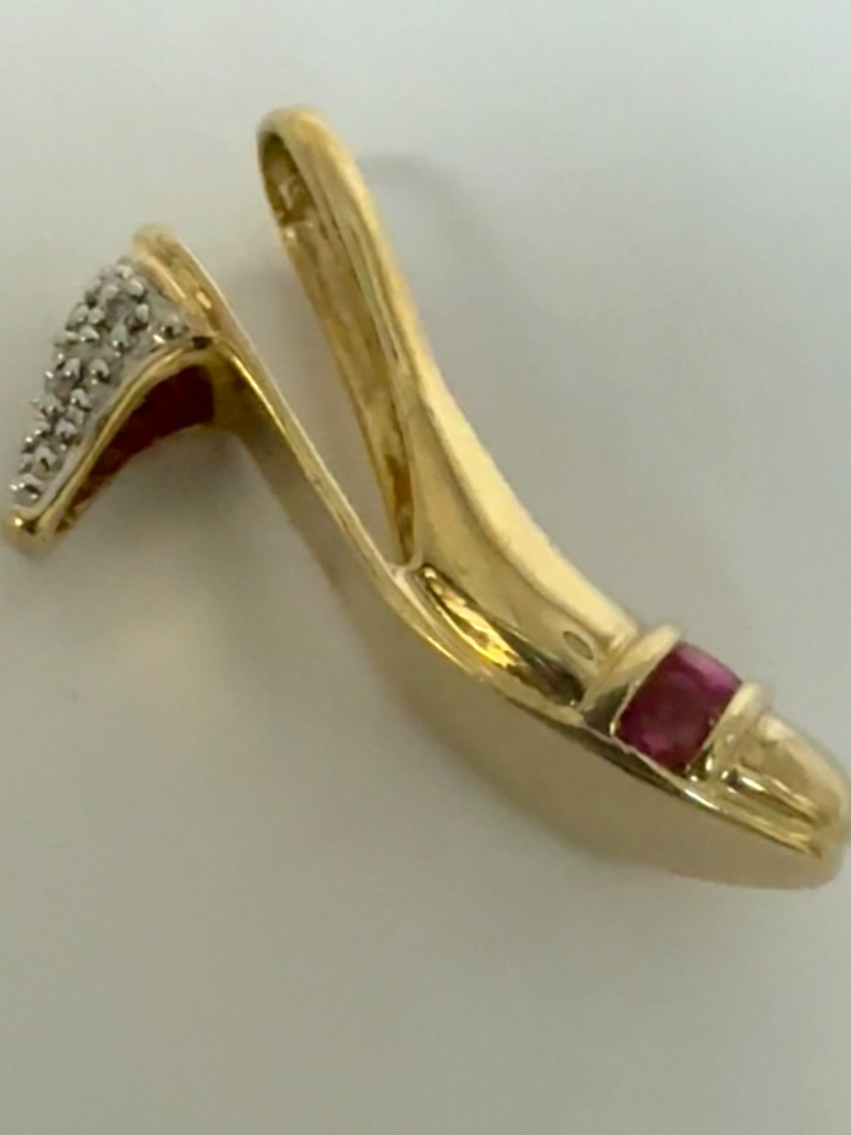 10K 5 Ruby & Diamond High Heel Slingback Pendant/Slide 2.4 g