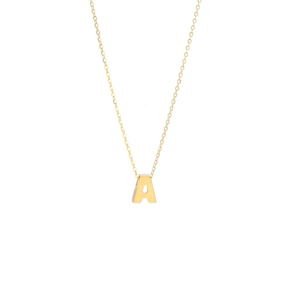 14k Gold Yellow Gold A Initial Letter Minimalist Necklace 16″-18″