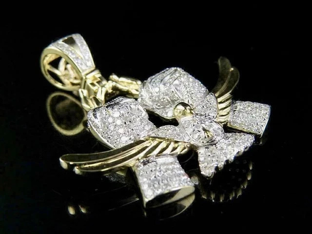 1.80Ct Round Cut Diamond Men’s Freedom Charm Pendant In 14k Yellow Gold Plated