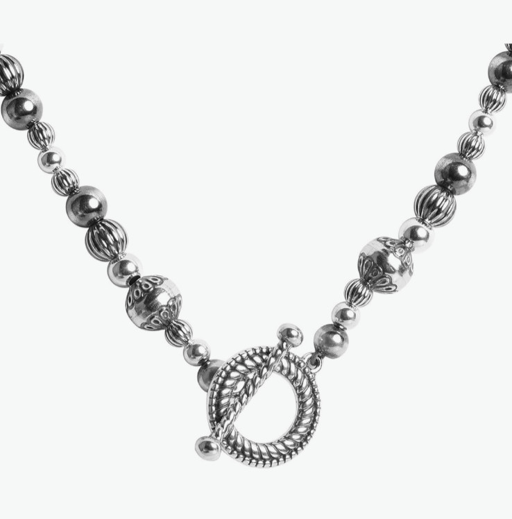 CAROLYN POLLACK Am West 20″ Sterling Native Pearl Mixed Bead Toggle Necklace 24g