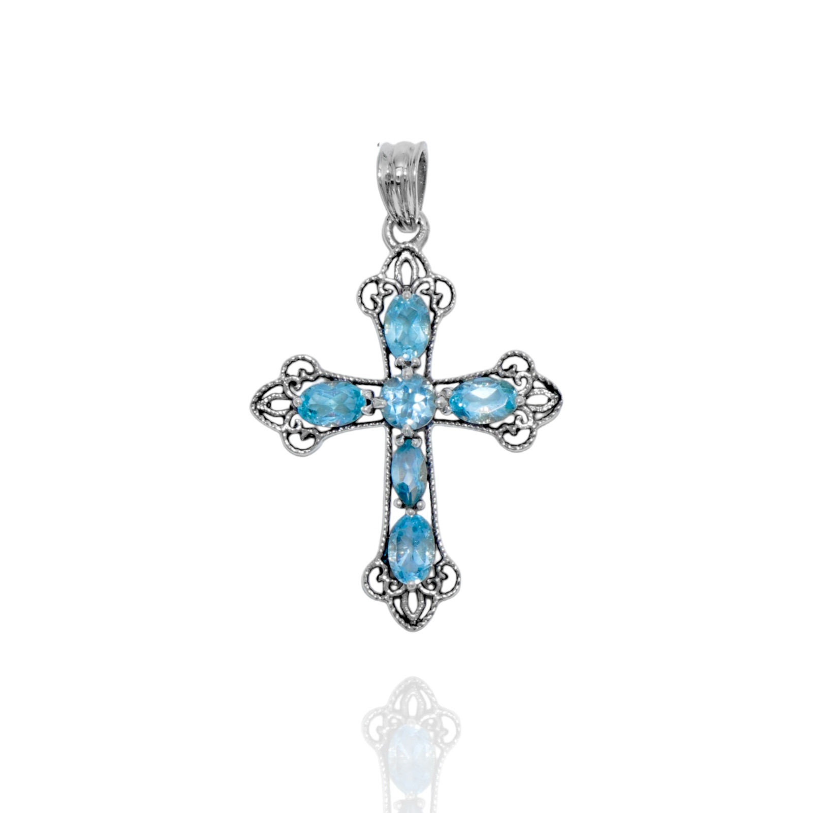 Genuine Blue Topaz Cross Pendant Sterling Silver 925 Christian Jewelry Gift