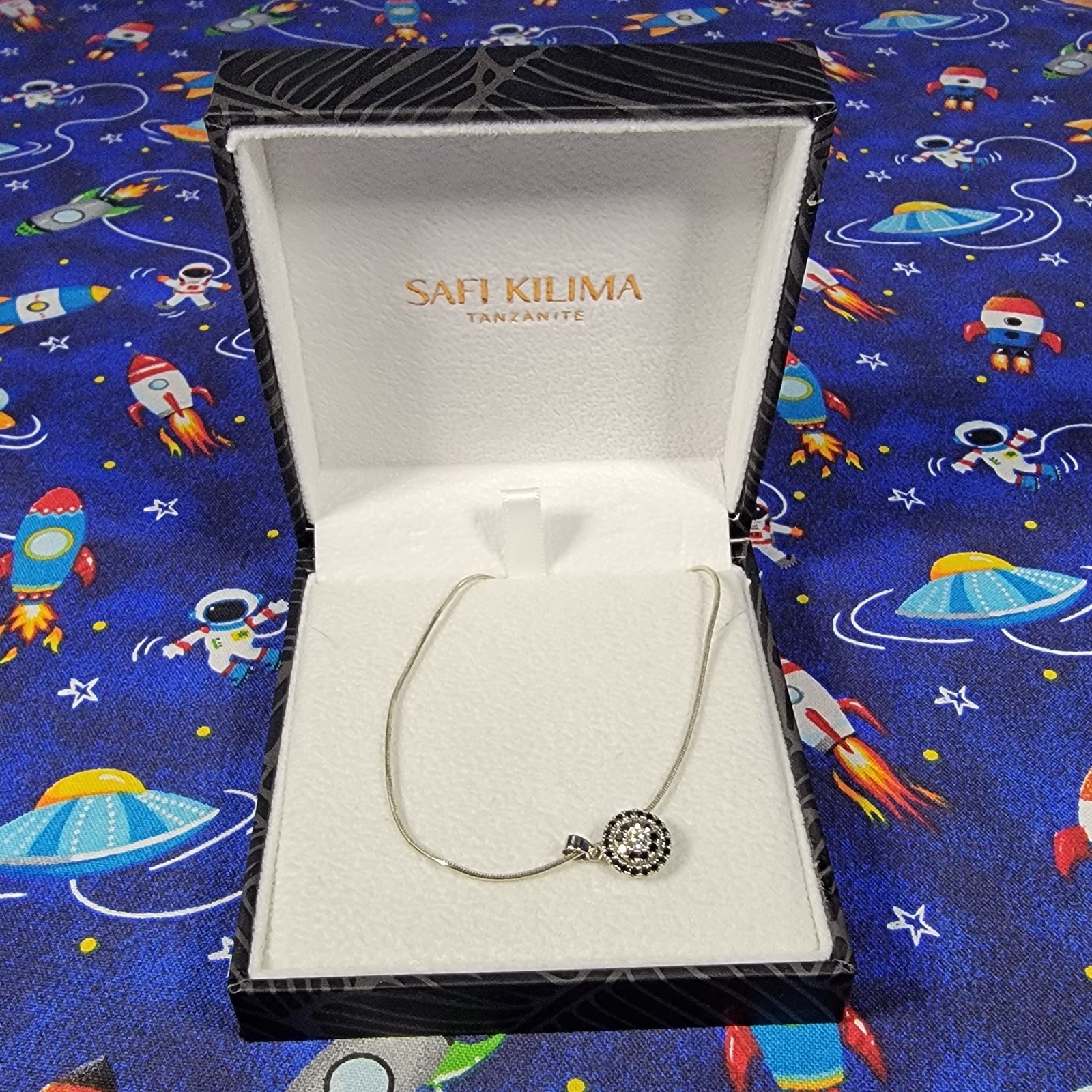 Safi Kilima 14K White Gold Tanzanite Black Diamond Pendant Necklace 6.21g