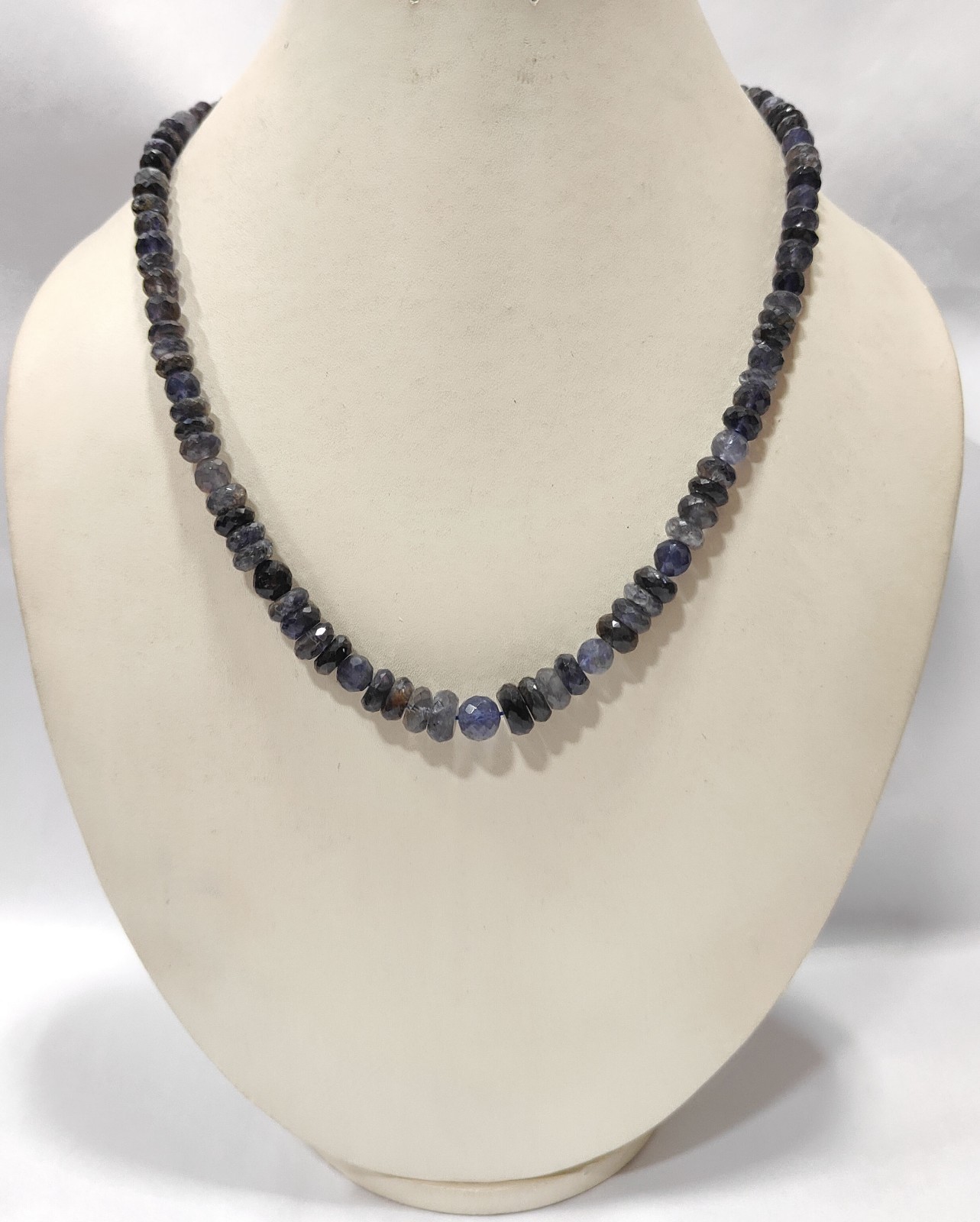 Natural Iolite Gemstone Necklace, Handmade Mix Size Beaded Jewelry, 18 Inch