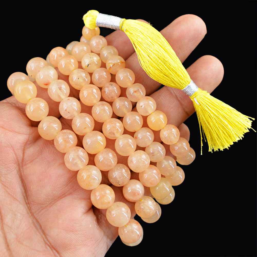 423.00 CTS NATURAL RICH ORANGE AVENTURINE 108 ROUND BEADS NECKLACE PRAYER MALA