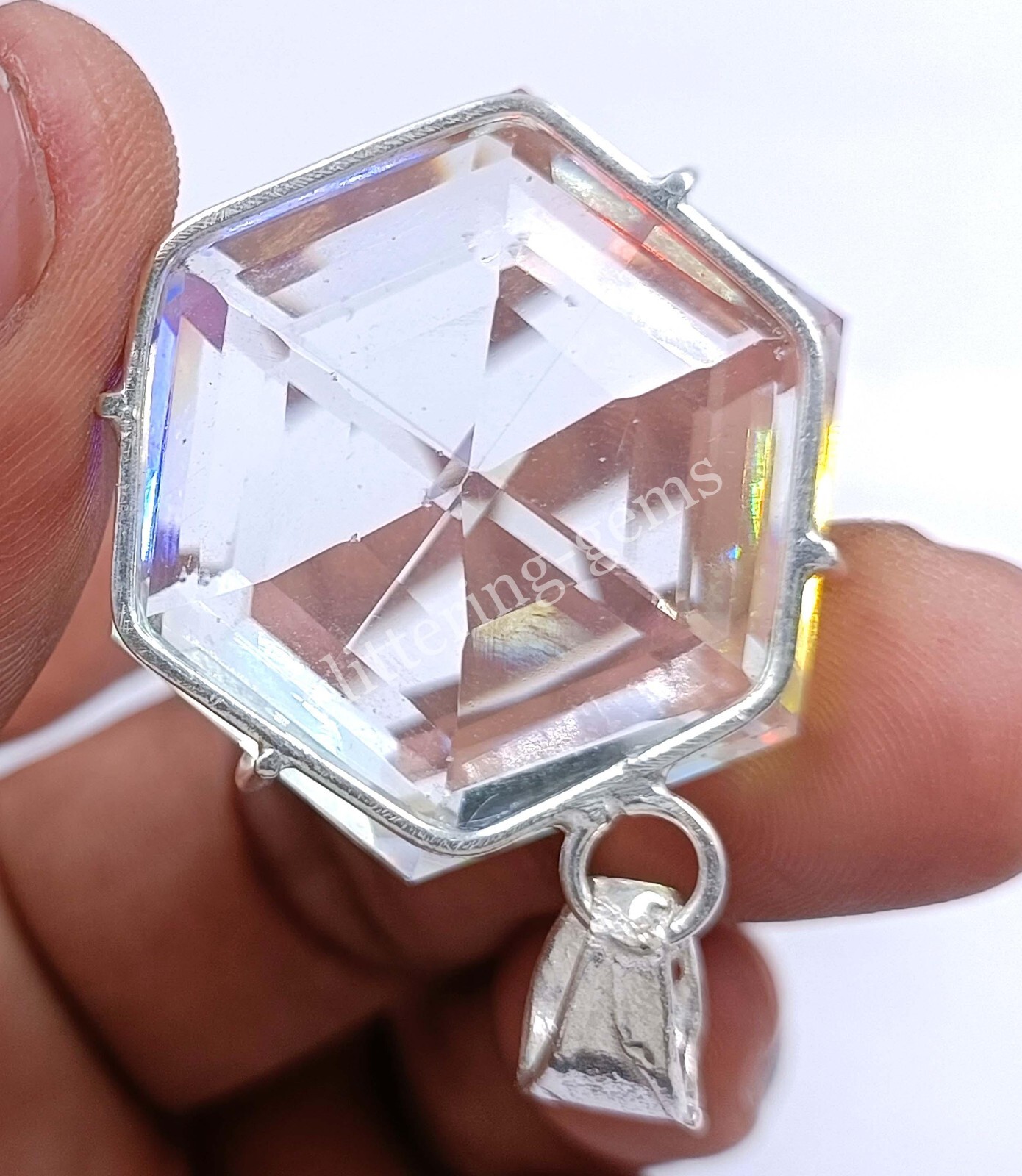 Natural Mystic Topaz Hexagon Cut 925 Silver Pendant 110.65Ct IGL Loose Gems 5MAP