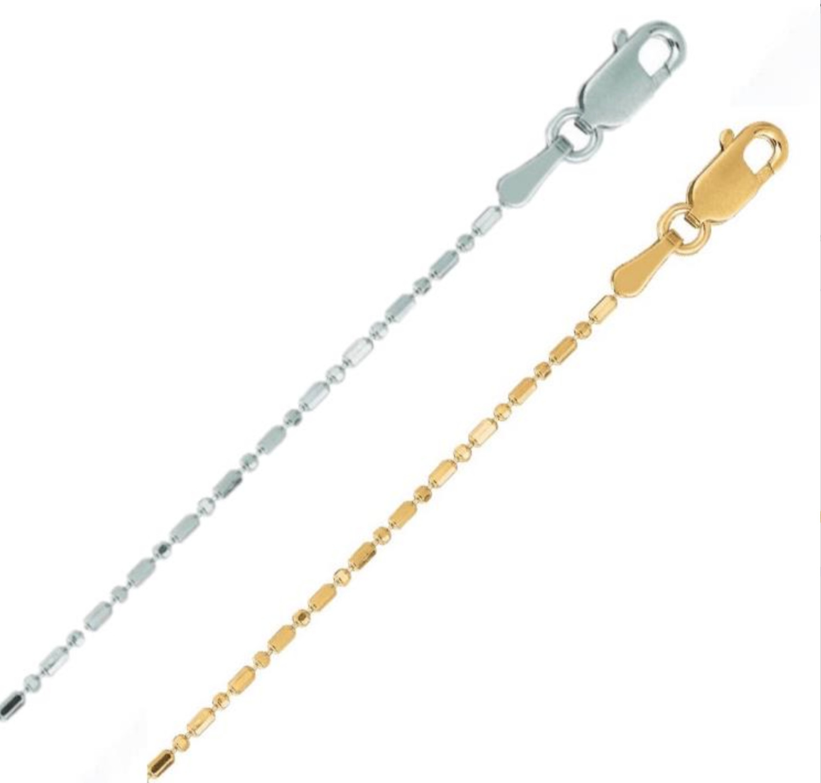 1.2mm Bar Bead Ball Diamond Cut Chain Necklace Real Solid 14K Yellow Gold